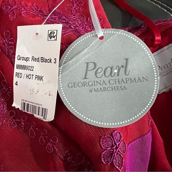 NWT!Pearl of Marchesa Red/Purple Beaded Embroidered Tulle Prom Party Dress Sz 4 - Picture 12 of 15